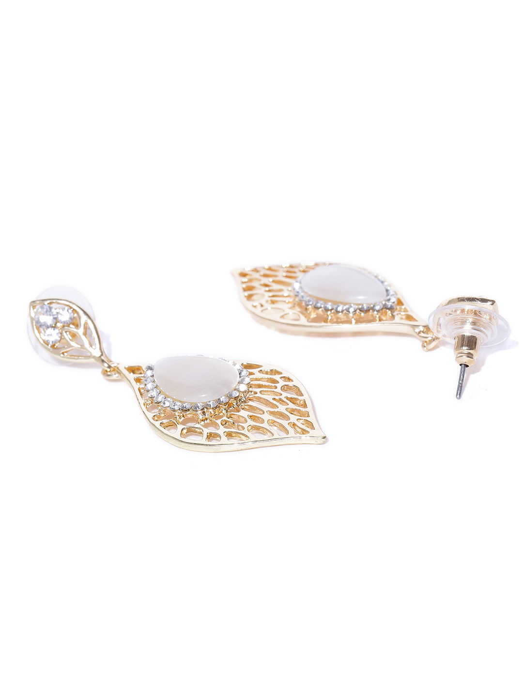YouBella Off-White Gold-Plated Teardrop Shaped Drop Earrings